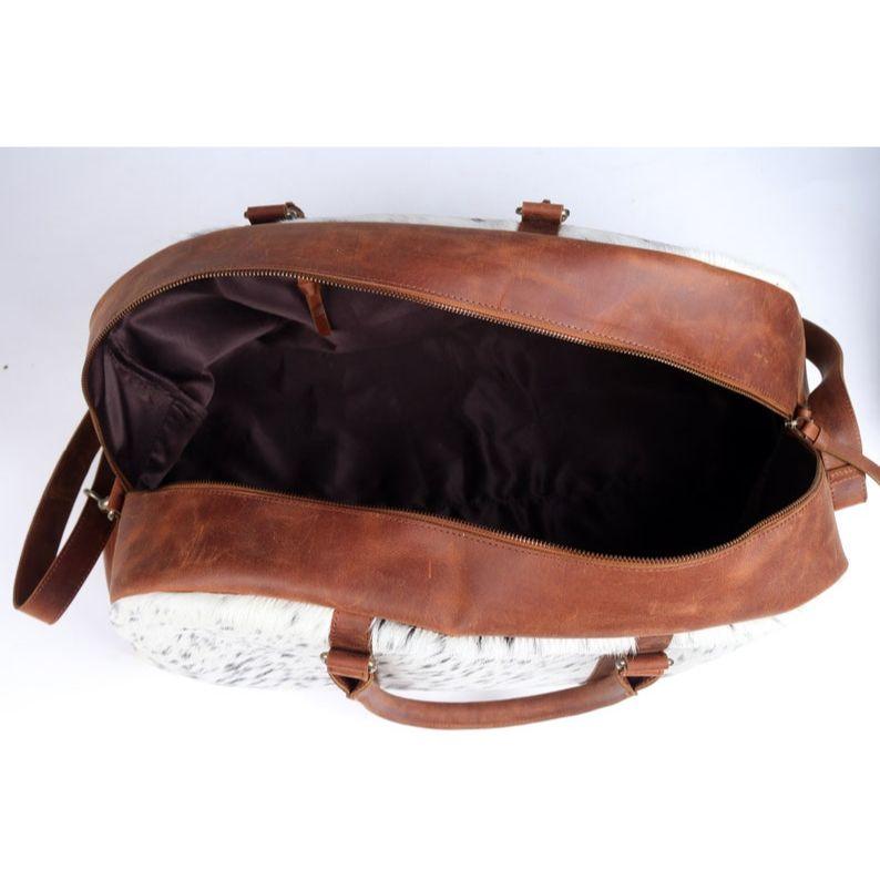 Handmade Cowhide Leather Duffel Bag: Large Animal Print Travel Bag