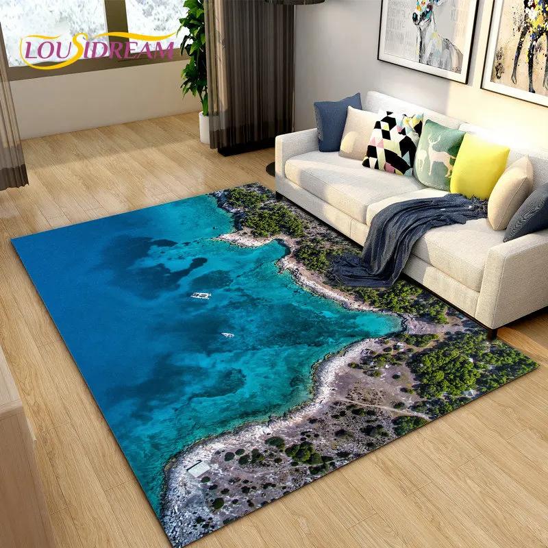 3D коврик с океаном, морской водой, пляжем, водным пейзажем, коврик для гостиной, спальни, дивана, коврик для двери, детский нескользящий напольный коврик