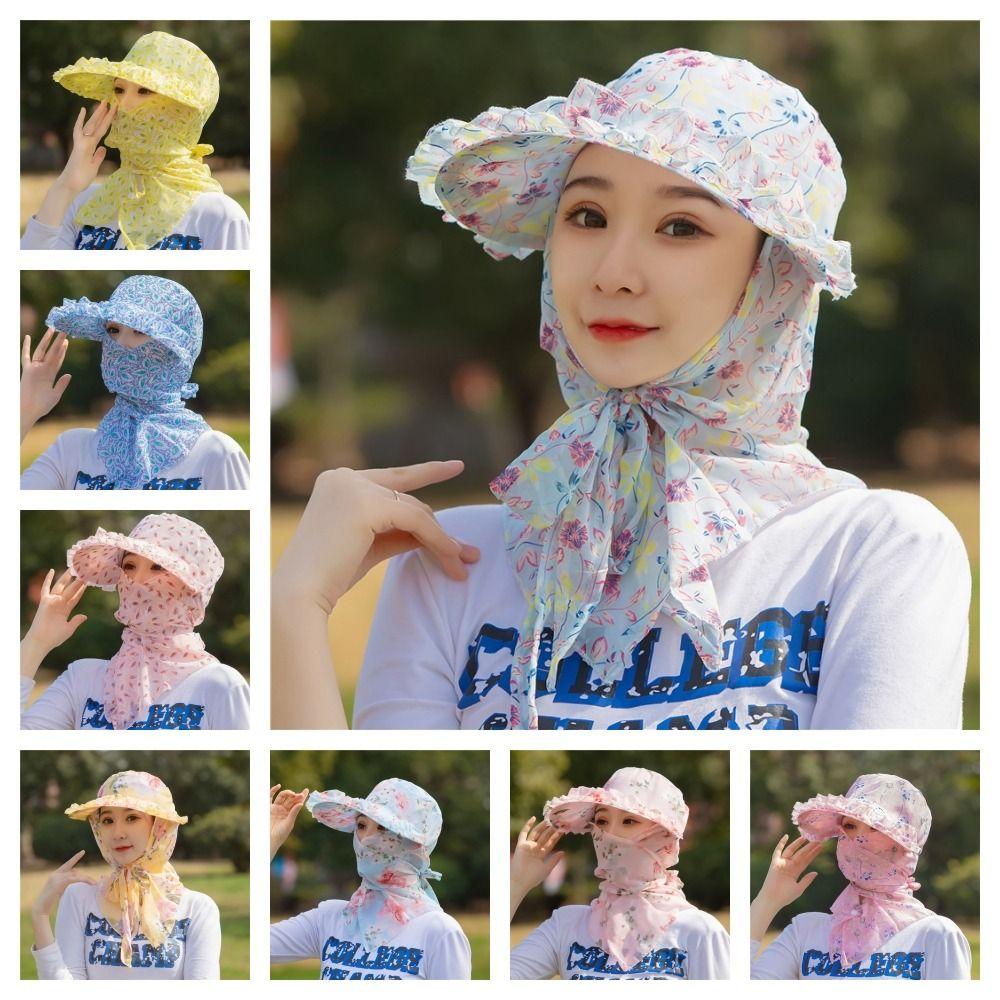 Printing Tea Picking Hat UV Protection Neck Protection Hat Portable Sunshade Shawl Cap Hiking