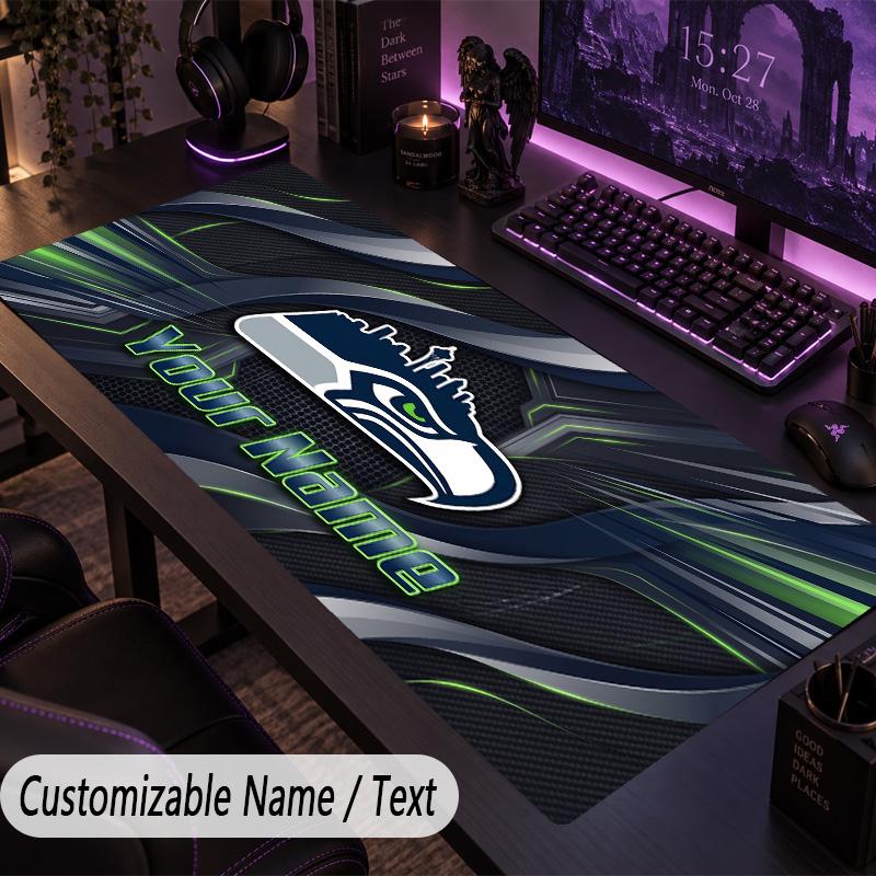 Large Mouse PadSeattle Seahawks Custom Name Text Personalized Desk Mat Non Slip Gaming Pad