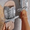 Женские повседневные тапочки на плоской подошве с вышивкой из пайеток и сеткой, универсальные летние пляжные сандалии со шнуровкой
