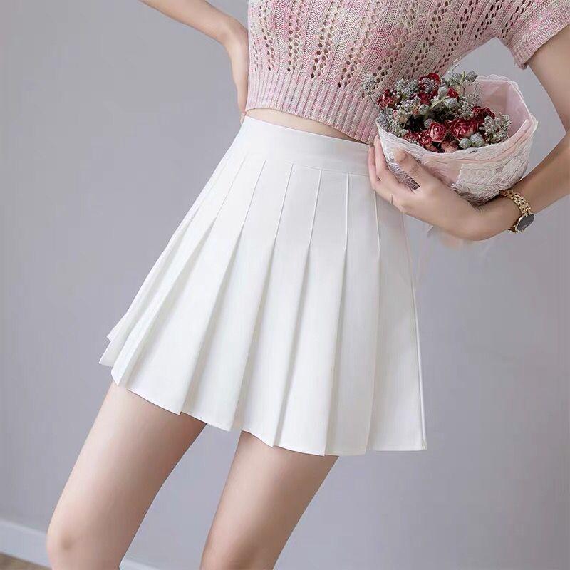 Stylish Women High Waist Pleated Skirt Featuring Comfortable Safety Shorts Inside