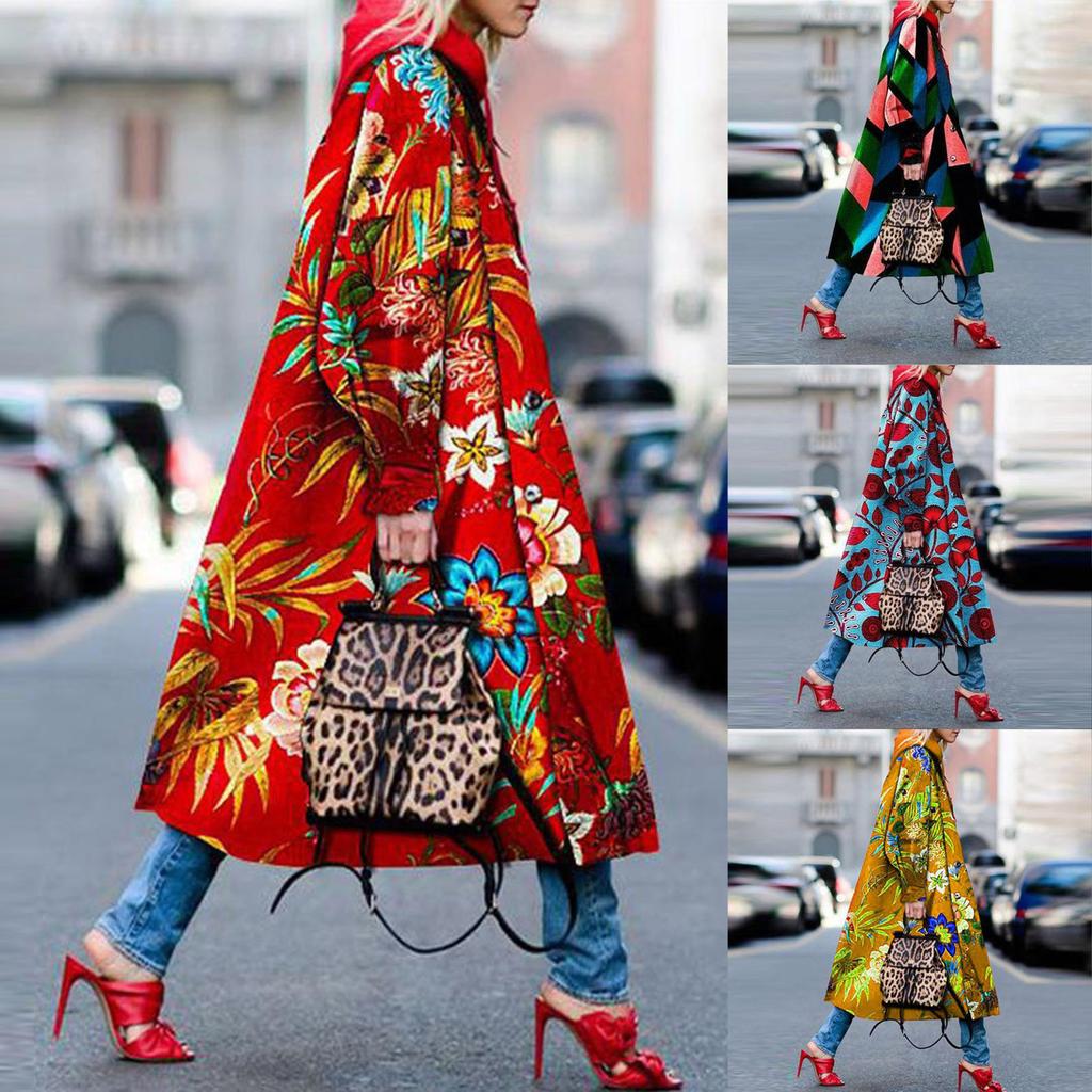 Модная женская карманная куртка с принтом, верхняя одежда, кардиган, пальто, длинный плащ