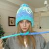 New Women Gradient Color Winter Hat Trendy Streetwear Knitted Pompoms Hat With Rope Dandy Hat Caps For Female