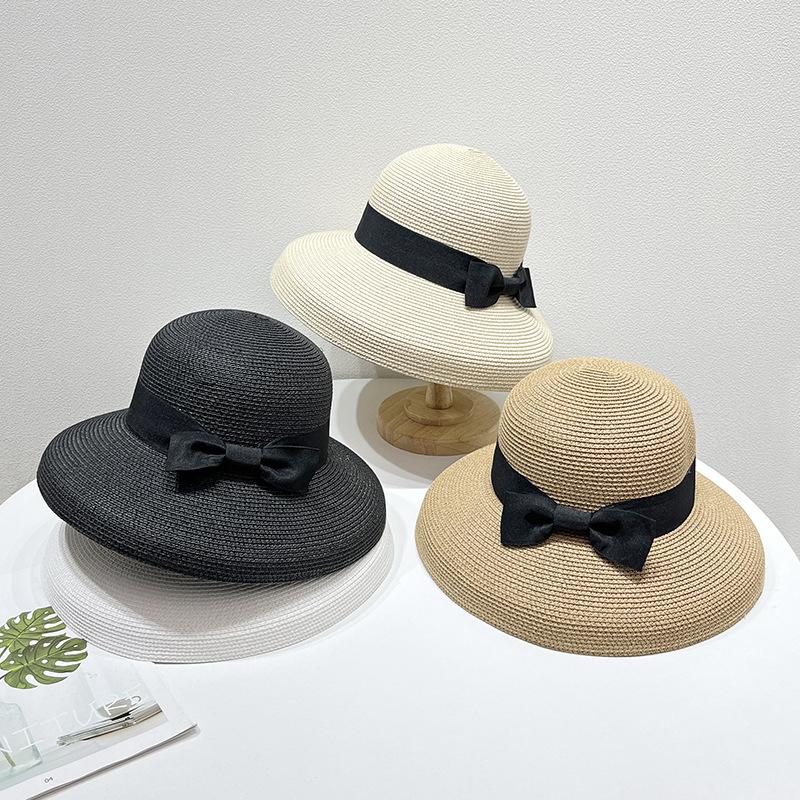 Summer Sun Protection Hat Woven Bow Sun Protection Big Brim Straw Hat UV Protection Fisherman Hat
