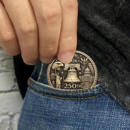 US 250th Anniversary Souvenir Coin Double-Sided Carved United States History Commemorative Badge Round Metal Collection Coin Patriotic Decoration