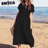 GMXIA Women's Fashion Summer Spring Solid Color Print High Waist Casual Dresses