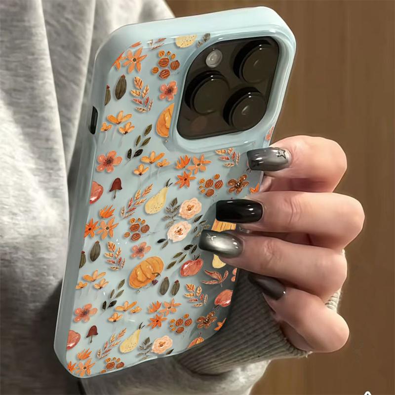 Осенние Цветы и Растения Узоры Складки Текстура Чехол для Телефона для iPhone 16 15 14 17 Air 12 13 Pro Max 16 Plus Мягкий Чехол