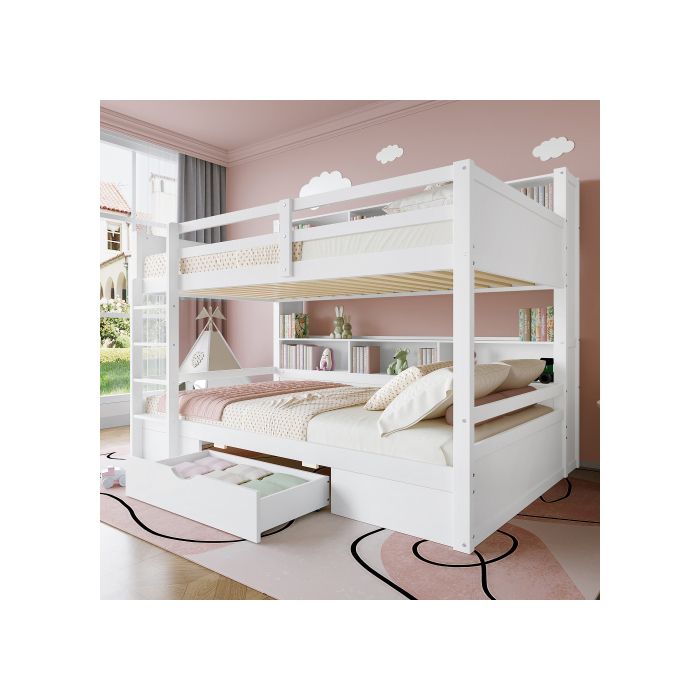 Двухъярусная кровать - MUVOE - 90x200см - Белый - С ящиками - Безопасная для детей