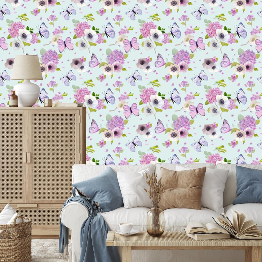 Butterflies flowers and plants wallpaper for living room and bedroom 50x1000