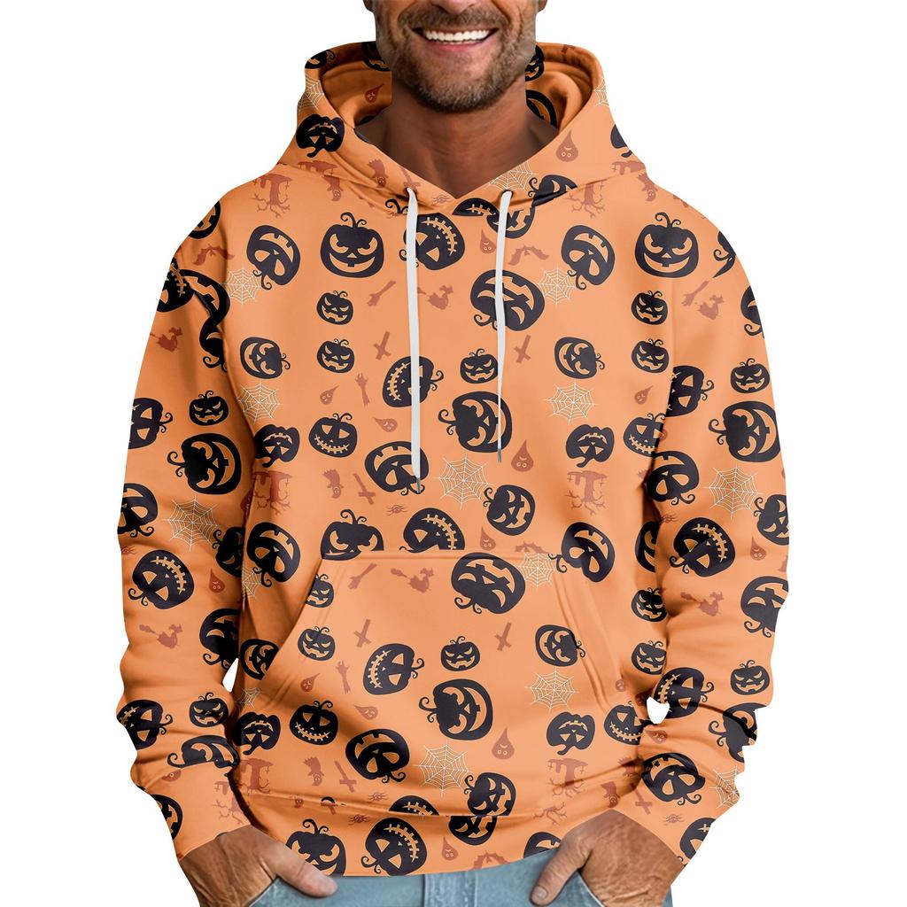 Halloween Print Men's Loose Hooded Sweatshirt