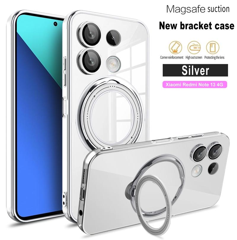 Магнитный чехол Magsafe с покрытием из ТПУ для беспроводной зарядки для Xiaomi Redmi Note13 4G Note 13 Pro Plus 5G, держатель-подставка, кольцевой чехол
