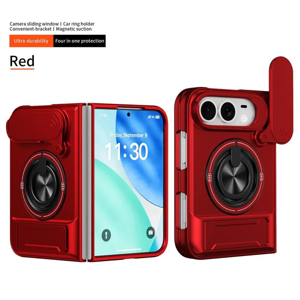 Armor Rugged Shockproof Magnetic Phone Case for IPhone Duo 18 Fold Rotatable Ring Stand Slide Camera Lens Protector Cover