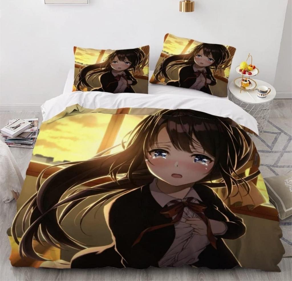 Мультяшный комплект постельного белья с аниме-девушкой, 3 предмета, 3D-принт, аниме-пододеяльник на молнии, подростковое микрофибровое постельное белье с 2 наволочками