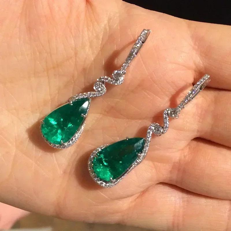 Fashionable Banquet Elegant Emerald Cubic Zirconia Earrings, High-end Inlaid Wedding Style Swaying Zircon Accessories