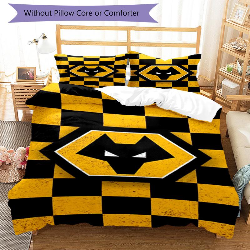 Wolves Team Emblem Printed Pattern Duvet Cover Set – includes 1 duvet cover and 2 matching pillowcases Bedroom decor Christmas gifts