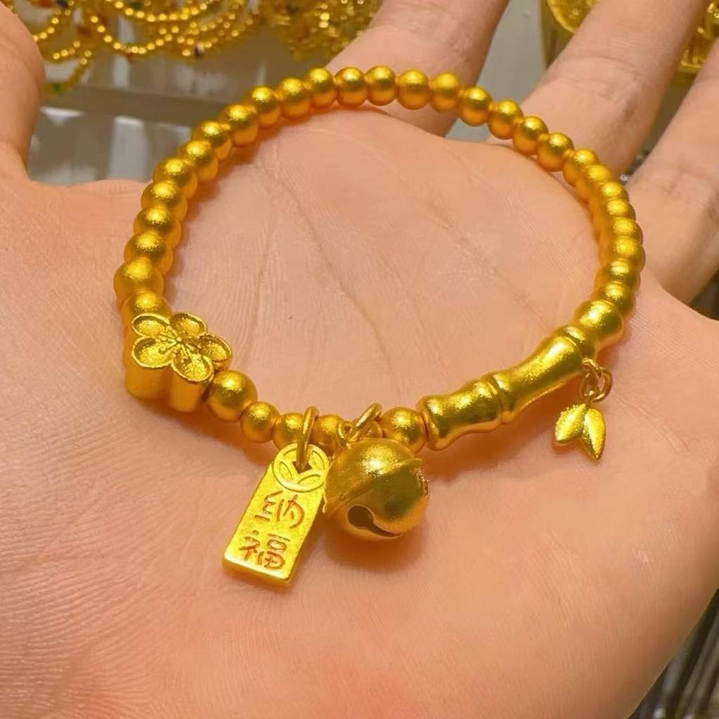 Бамбуковый браслет женский шаг за шагом для привлечения богатства колокольчик Нафу песок золото бусины сливового цвета