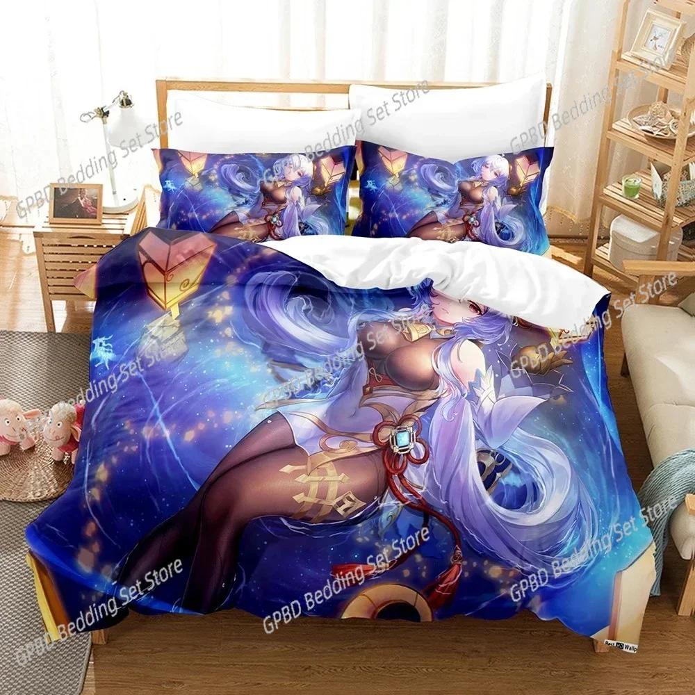 Luxury New 3D Print Digital Printed Games Genshin Impact Bedding set With Winter Home Polyester Quilt Cover With Cartoon Pattern
