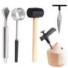 Coconut Opener Tool Set Stainless Steel Coconut Meat Scraper Coconut Opener with Rubber Mallet Food Grade Portable Coconut Opening Tools