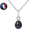 Pendant - - Genuine Black Cultured Pearl 5-6 Mm - White Gold - 42 Cm Chain - Women