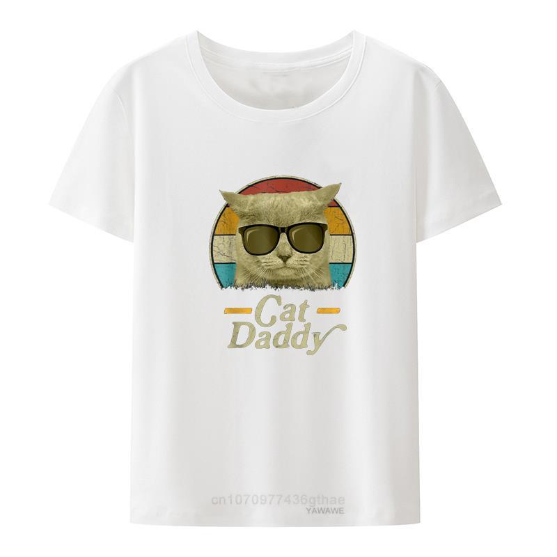Retro Cat Daddy 80s 90S Style Cat Retro Cat Sunglasses Cotton TShirt Roupas Hipster Creative Streetwear Woman Clothes Slim Cool