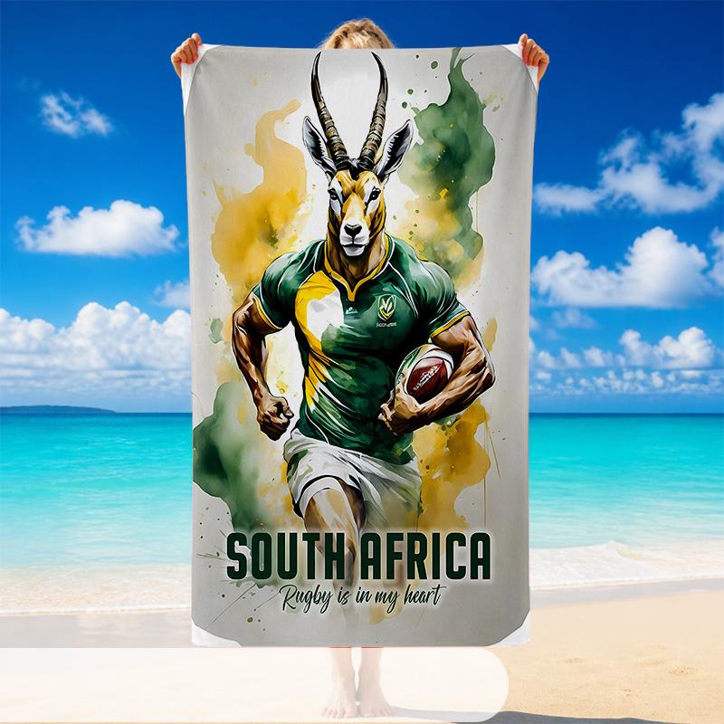 Quick Dry Beach Towel Springboks Rugby Pattern, Lightweight Absorbent Towel for Pool Beach Vacation Use