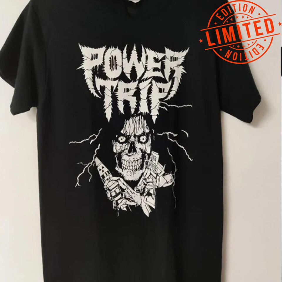 Ретро Футболка с принтом группы Power Trip Черная с коротким рукавом Унисекс