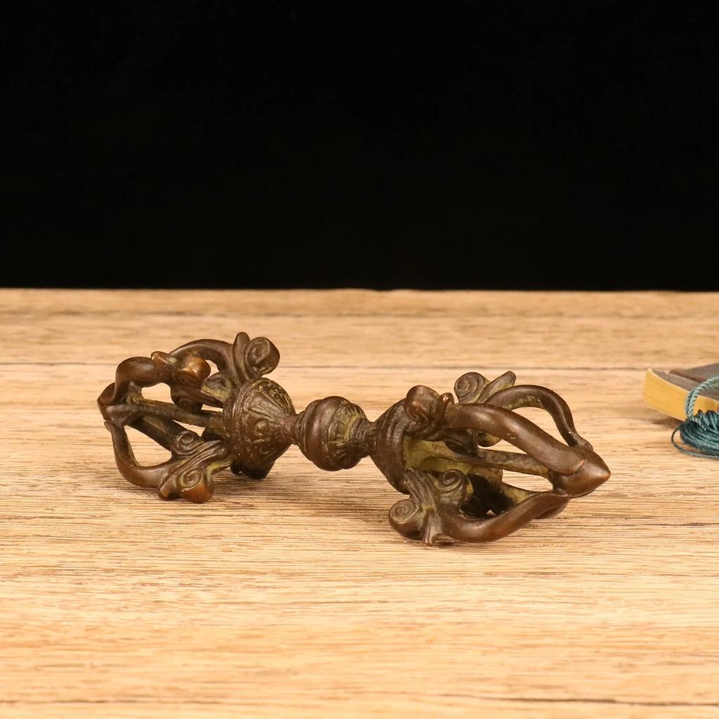 Tibet Buddhism Tibetan Silver Vajra-Pestle Phurba Holder Faqi Statue Red Copper