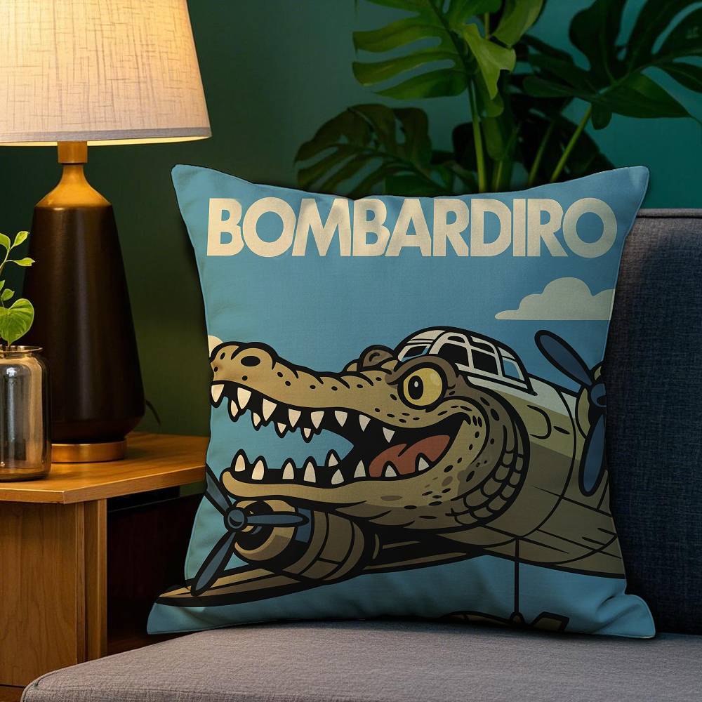 Italian Brain Rot Meme Tralalero Tralala Pillow Case Happy Atmosphere Short Plush Double-sided Printing Home Cushion Cover