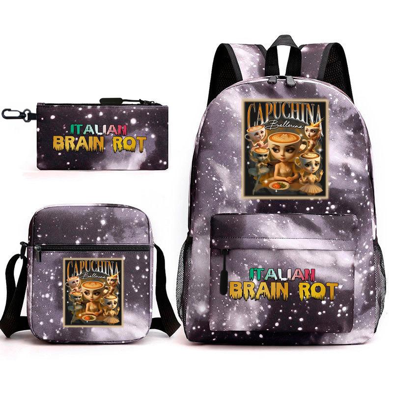 Abstract Foreign Shanhaijing Children's Schoolbag Tongtongsahur Cartoon Primary School Student Backpack Three-piece Set L