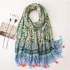 2024 Four Seasons Universal Green Small Flower Cotton And Hemp Scarf Cotton Material Soft Touch Silk Scarf