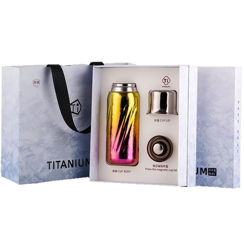 Pure Titanium Insulated Travel Mug With Tea Infuser Gradient Color Magnetic Lid 350ml Office Outdoor Use