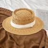 Женская летняя шляпа от солнца соломенная плетеная в стиле ретро в английском стиле с плоским верхом, сплошная цветная шляпа с широкими полями, защита от УФ-лучей, пляжная кепка для отпуска