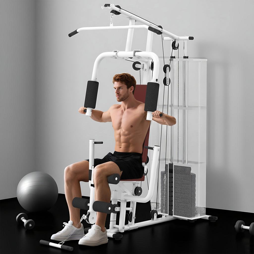 Multifunction Home Gym Weight Training Workout Station Fitness Strength Machine White