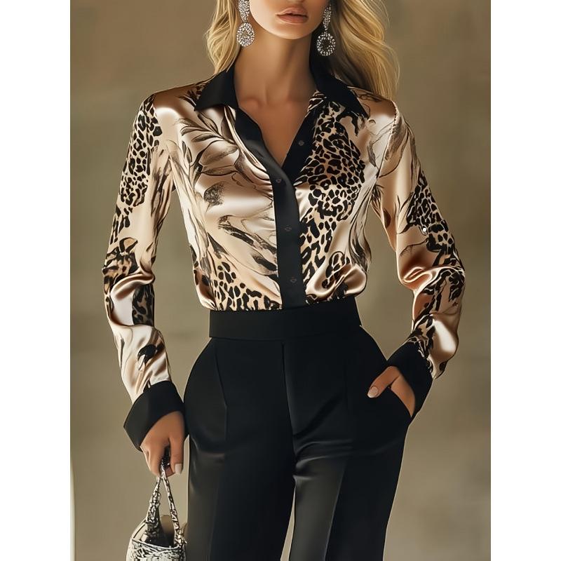 Хит 2026 Популярная осенняя новая рубашка с длинным рукавом из сатина с принтом для женщин