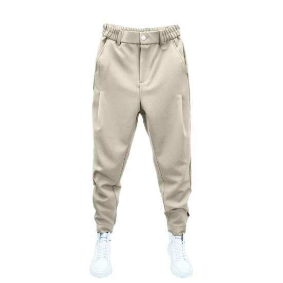Men Casual Pants Elastic Waist Button Fly Long Pants Pockets Solid Color Fastener Tape Cuffs Tennis Sports Style Trousers
