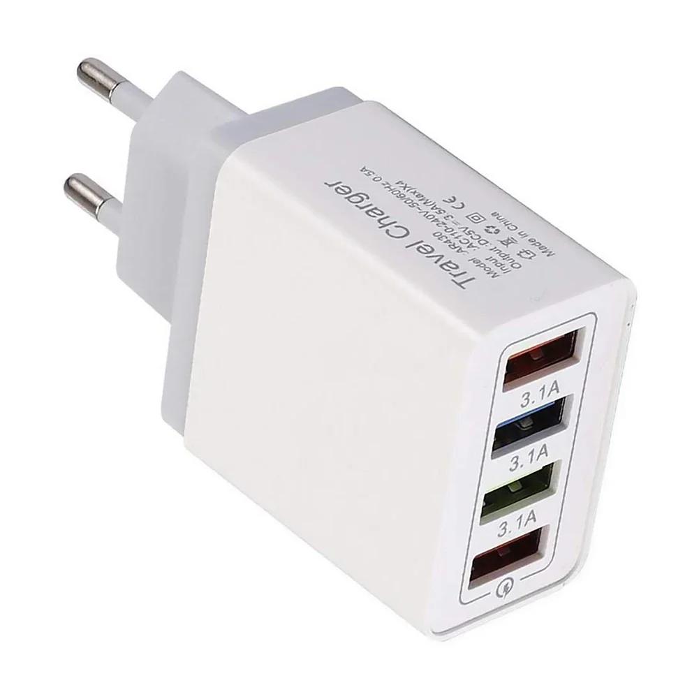 1 шт. 5 В USB-зарядное устройство 4 порта Быстрая зарядка 3,1 А Настенное зарядное устройство Для Xiaomi iPhone 15 Samsung US/EU Штекер для мобильного телефона Дорожное зарядное устройство