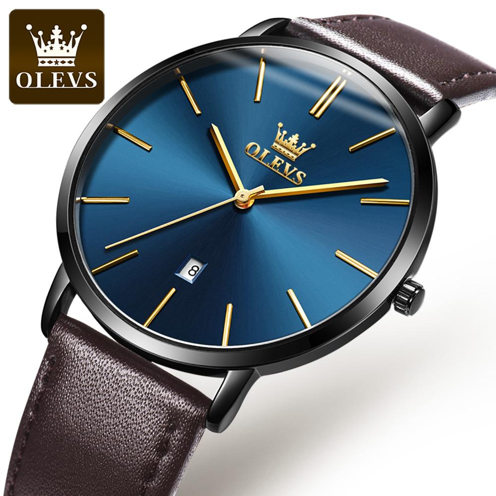 OLEVS Simple Men Quartz Watch Fashion Ultra-thin Design Leather Strap Calendar Mens Watches Top Brand Luxury Relogio Masculino