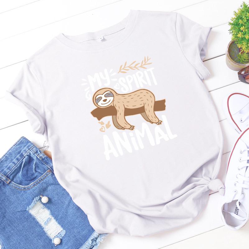 МОЁ ДУХОВНОЕ ЖИВОТНОЕ Принт Ленивец Женская футболка с коротким рукавом и круглым вырезом Свободная Женская футболка Леди Футболка Топы Одежда Camisetas Mujer
