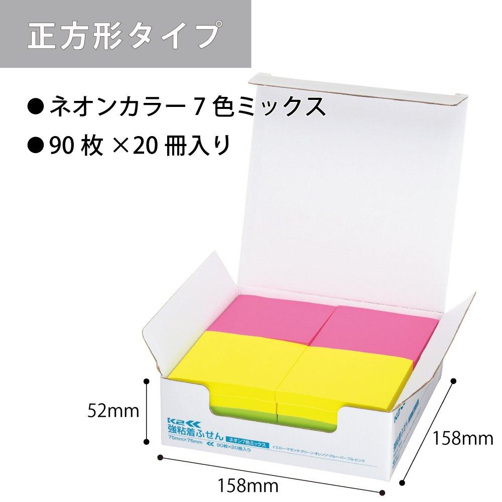 KOKUYO Sticky Strong 75mm x Neon 90 sheets x 20 7 Notes, Adhesive, K2, 75mm, Colors, packs, colors, K2ME-KN7575X20