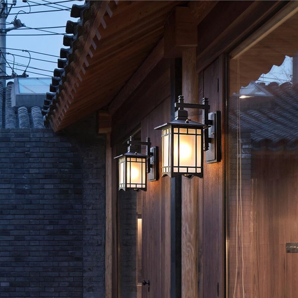 Outdoor Wall Lantern Lights Exterior Waterproof Wall Mount Vintage Bronze Barn Lamp Fixtures With Frosted Glass Rustic Farmhouse Black Outside Wall