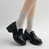 Black British Style Small Man Thick Heel Platform Small Leather Shoes Women 2025 New Summer Retro One-pedal Loafers