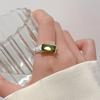 ANENJERY Элегантные квадратные зеленые открытые кольца с цирконом для женщин, роскошные открытые кольца на палец, ювелирные изделия