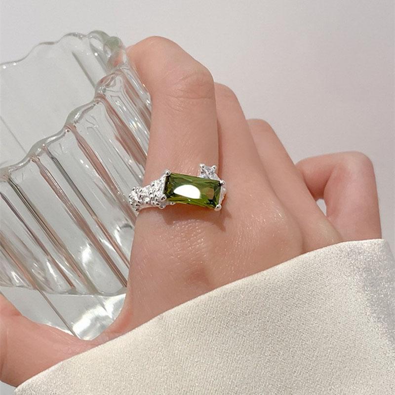 ANENJERY Элегантные квадратные зеленые открытые кольца с цирконом для женщин, роскошные открытые кольца на палец, ювелирные изделия