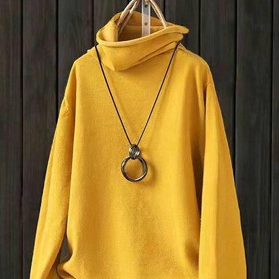 Осень-зима Женские футболки с воротником-стойкой, однотонные, мягкие, удобные, с длинным рукавом, пуловеры