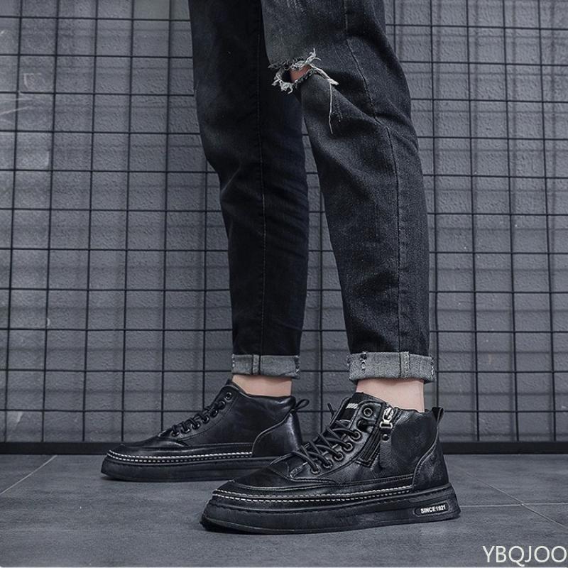 Зимние мужские высокие кроссовки модные универсальные повседневные на толстой подошве теплые противоскользящие износостойкие мужские хлопковые туфли