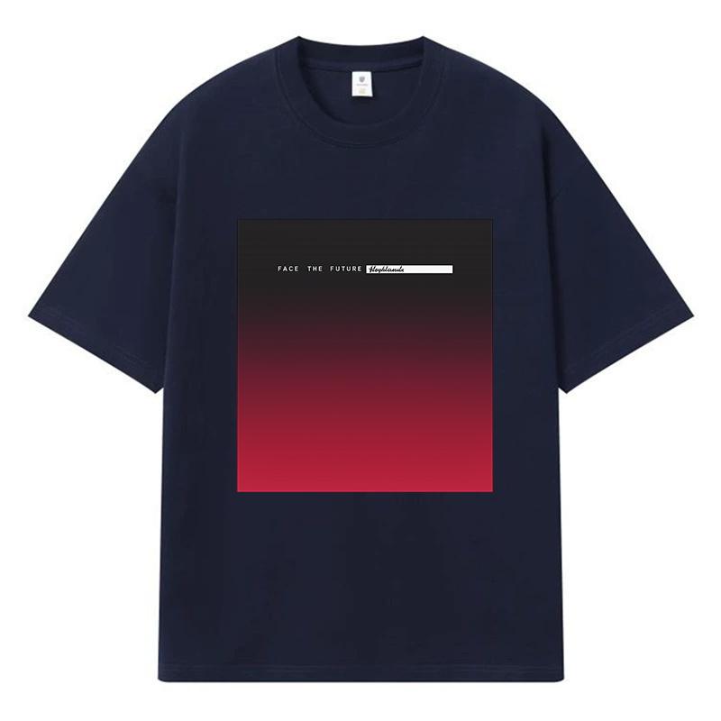 2026 Face The Future Градиентная Печать Графический Y2k Харадзюку Уличная Одежда 100% Хлопок Футболка Повседневная Оверсайз Летняя Мужская Футболка