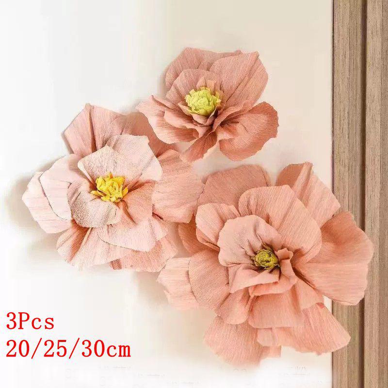 3/6Pcs 20/25/30cm Chinese Wedding Artificial Crepe Paper Flower Wall Door Hanging Ornament Photography Home Room Supplies