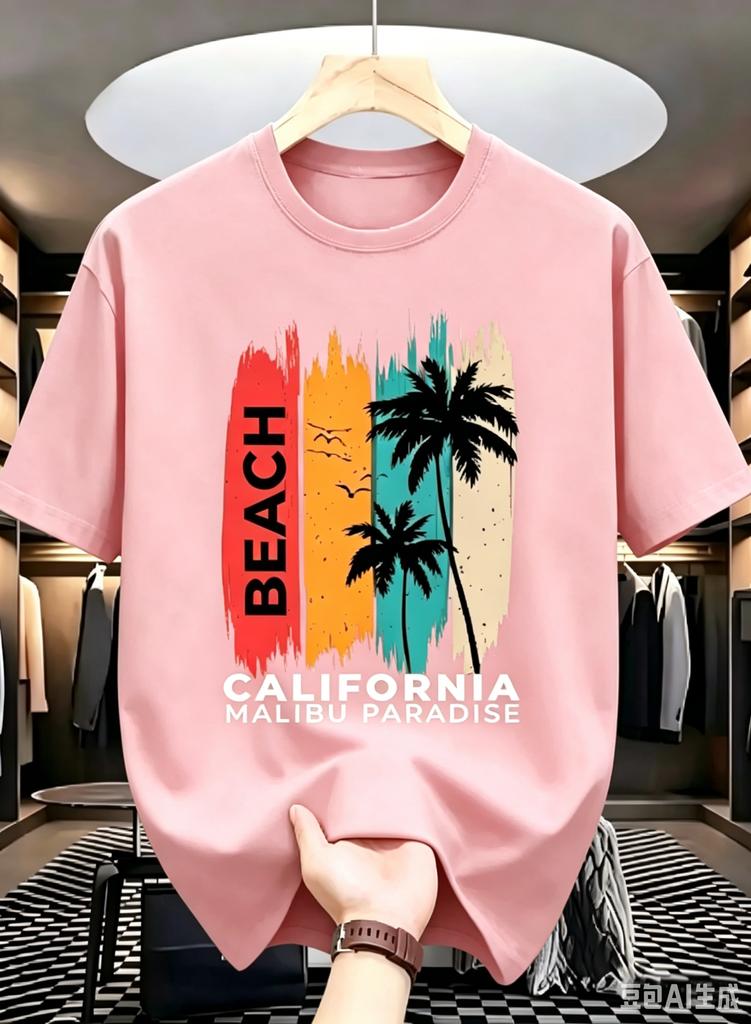 New Arrival Unisex Unisex Kids Summer Vacation Beach Scenery Print Comfortable Breathable Round Neck Tshirt Outdoor Casual Top