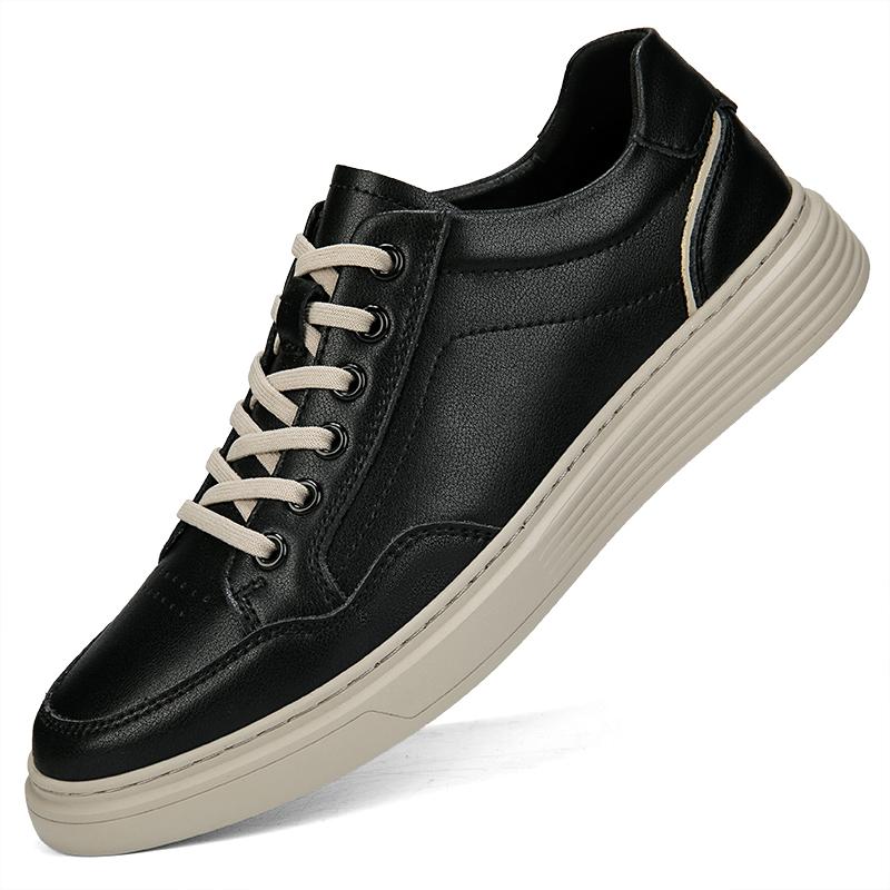 Fashion New Genuine Leather Casual Shoes For Men Basic Comfy Walking Sneakers Soft Comfy Lace-up Breathable Solid Skateboard Men's Shoes